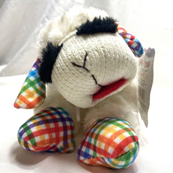 Multipet Sock-Face Lamb Chop Dog Toy Plush Squeaker 13"x4" Hard To Find Gingham - Picture 1 of 13
